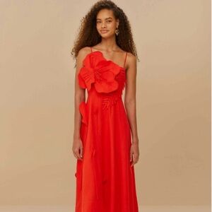 NWT FARM RIO VALENTINES Red Garden Midi Dress  XS